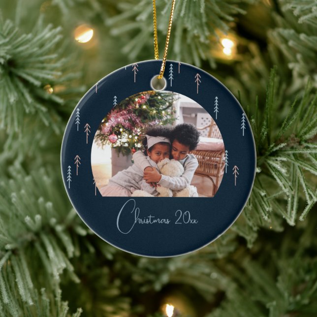 Photo Modern Tree Pattern Christmas Ceramic Ornament (Tree)