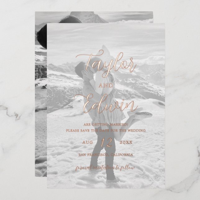 Photo Modern Wedding Save The Date Rose Gold (Front/Back)