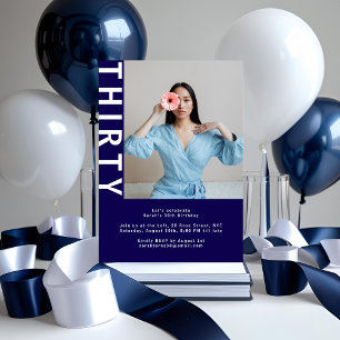 Photo moderne 30th Birthday Invitation - bleu mari