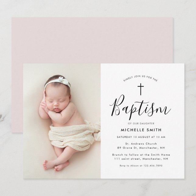 photo moderne baptême invitation (Devant / Derrière)