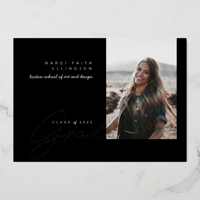 Photo moderne Black Graduate Foil Faire-part (Recto)
