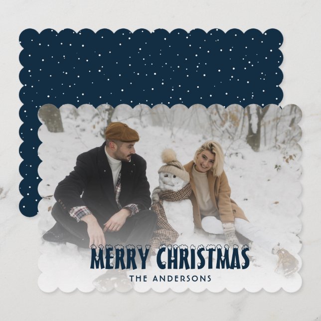 Photo moderne Blue Snow Joyeuse carte de Noël (Devant / Derrière)