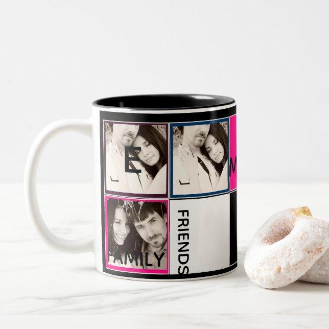 Photo moderne Collage de Mug Monogramme rose noir (Avec donut)