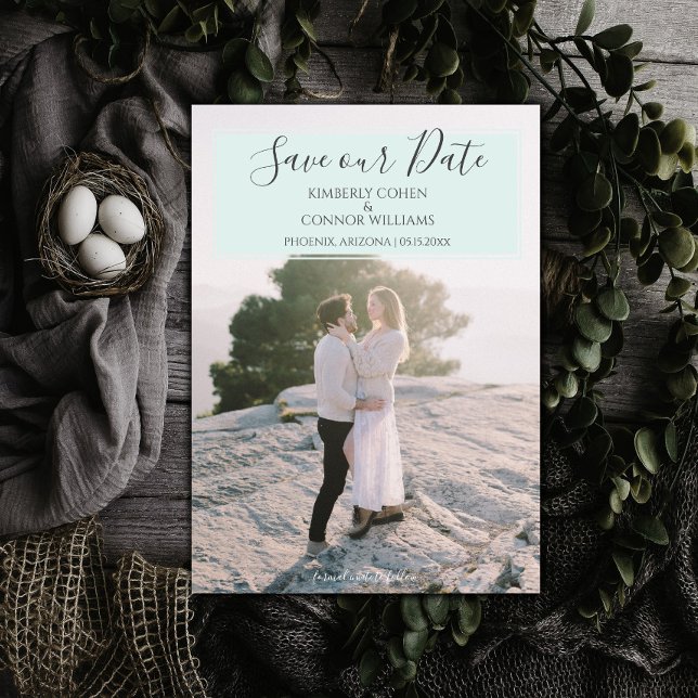Photo Moderne de Faire-Part de Date | Vert Menthe (Mint Green Modern Photo Save the Date)