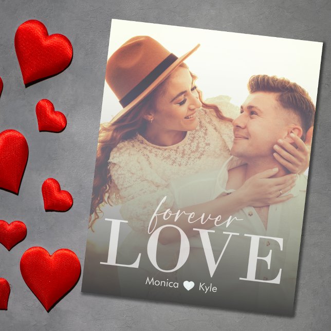 Photo moderne Elégant Forever Love Carte de Saint  (Personalised Photo Modern Elegant Couples Anniversery)