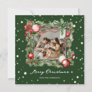 Photo moderne Green Wreath Joyeuse carte de Noël