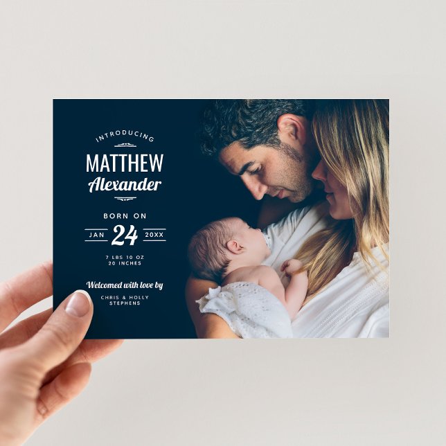 Photo moderne Overlay Baby Boy Faire-part de naiss (Créateur téléchargé)
