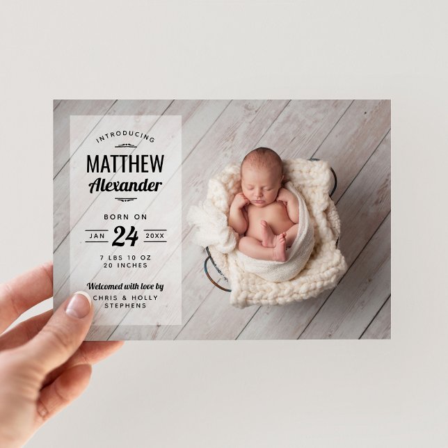 Photo moderne Overlay Baby Boy Faire-part de naiss (Créateur téléchargé)