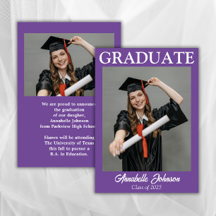 Photo moderne Purple Faire-part de graduation