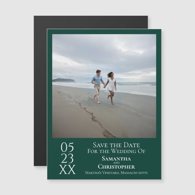 Photo moderne Save the Date Emerald Green Magnet (Devant / Derrière)