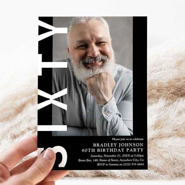 Photo moderne SIXTY 60th Birthday Party Invitation (Créateur téléchargé)