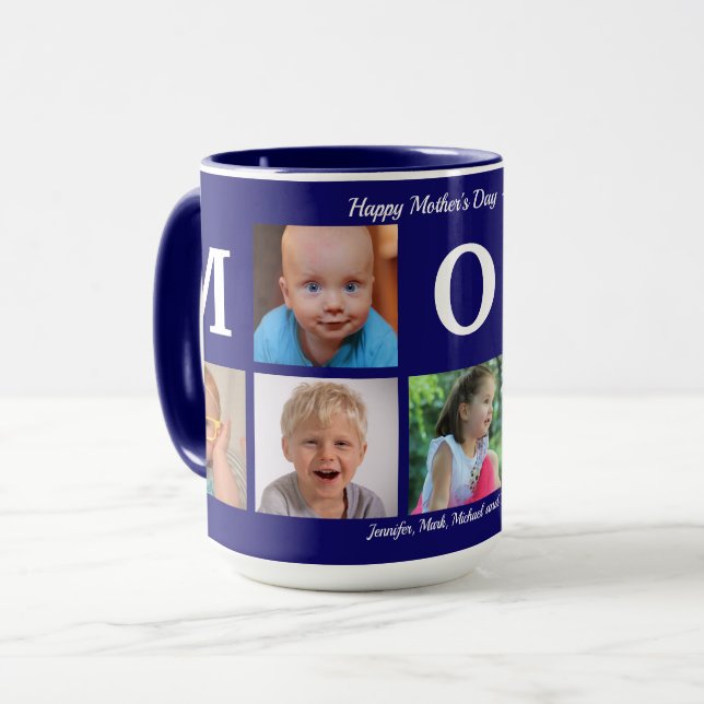 Photo Mom Collage Coffee Navy Blue Big Combo Mug (Front Left)