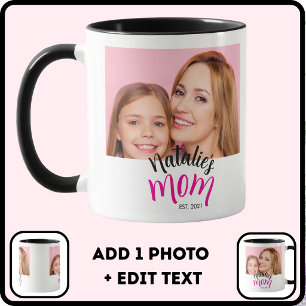 Photo Mom Established Child Name Custom Year Mama Mug