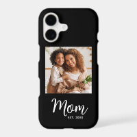 Photo Mom Established Date Black White Script Gift