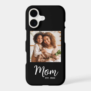 Photo Mom Established Date Black White Script Gift