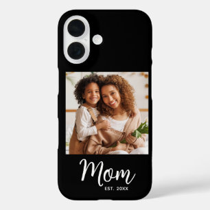 Photo Mom Established Date Black White Script Gift iPhone 16 Case