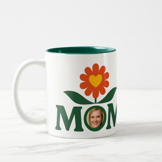 Photo Mom Flower Heart Two-Tone Coffee Mug (Left)