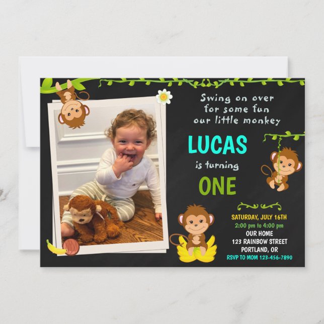 Photo Monkey invitation anniversaire garçon 1er an (Devant)