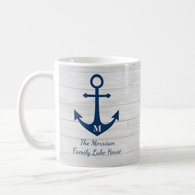 Photo Monogram Beach House Anchor Family Coffee Mug (Left)