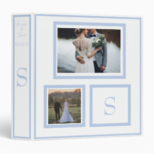 Photo Monogram Blue Names Wedding Keepsake Binder