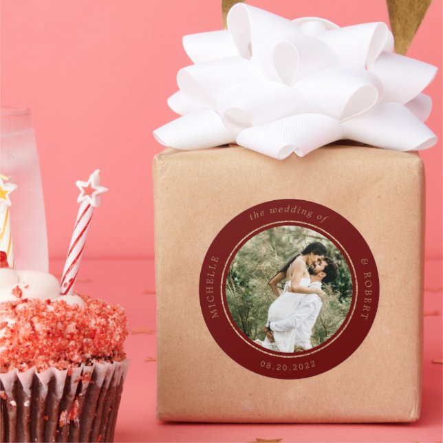 photo monogram elegant wedding classic round stick classic round sticker (Party)