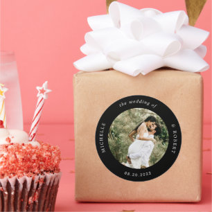 photo monogram elegant wedding classic round sticker