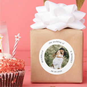 photo monogram elegant wedding classic round sticker