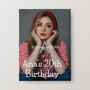Photo monogram happy 20th birthday grey white 