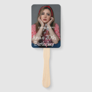 Photo monogram happy 20th birthday grey white  hand fan