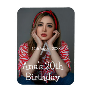 Photo monogram happy 20th birthday grey white magnet