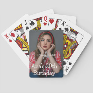 Photo monogram happy 20th birthday grey white  playing cards