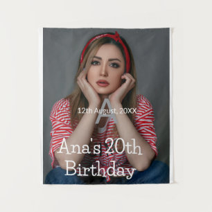 Photo monogram happy 20th birthday grey white  tapestry