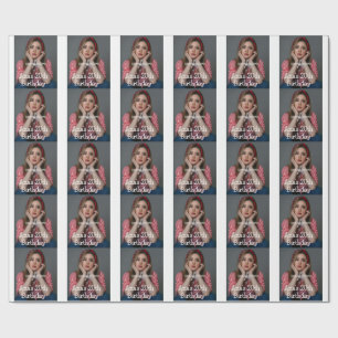 Photo monogram happy 20th birthday grey white  wrapping paper
