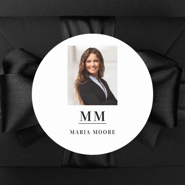 Photo monogram name brand colour business classic round sticker (Creator Uploaded)