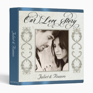 Photo, Monogram & Ribbon Wedding Album - Blue Binder