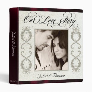 Photo, Monogram & Ribbon Wedding Album - Burgundy Binder