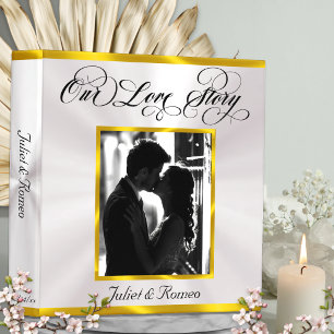 Photo, Monogram & Ribbon Wedding Album - Gold Binder