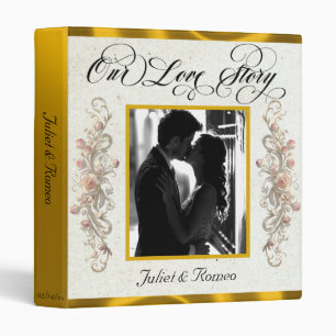 Photo, Monogram & Ribbon Wedding Album - Gold Binder