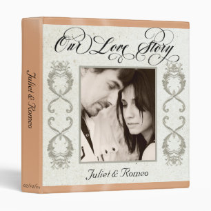 Photo, Monogram & Ribbon Wedding Album - Peach Binder