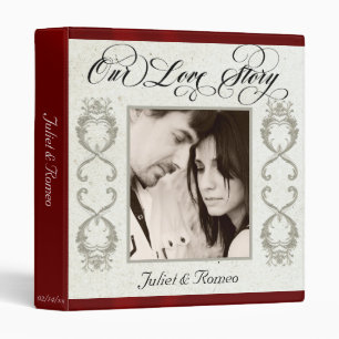 Photo, Monogram & Ribbon Wedding Album - Red Binder