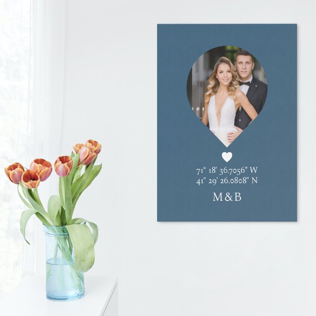 Photo Monogram Romantic Heart Coodinates Modern Canvas Print (Creator Uploaded)