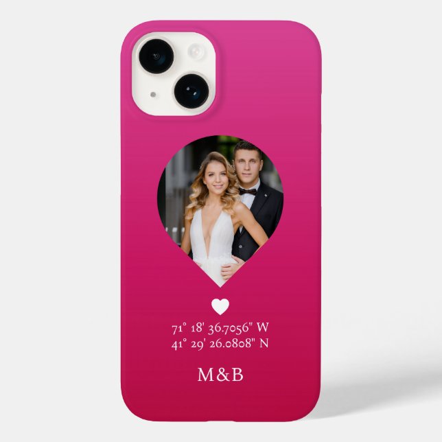 Photo Monogram Romantic Heart Coodinates Modern Case-Mate iPhone Case (Back)