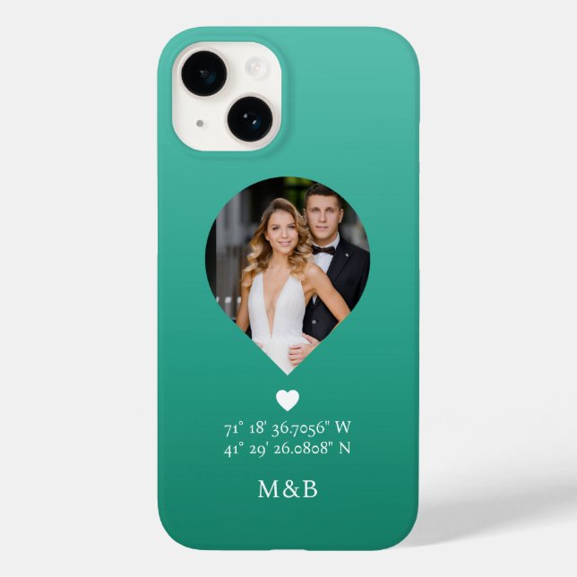 Photo Monogram Romantic Heart Coodinates Modern Case-Mate iPhone Case (Back)