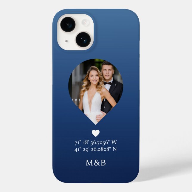 Photo Monogram Romantic Heart Coodinates Modern Case-Mate iPhone Case (Back)
