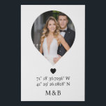 Photo Monogram Romantic Heart Coodinates Modern  Faux Canvas Print<br><div class="desc">Photo Monogram Romantic Heart Coodinates Modern Faux Canvas Print Wall Art features your favourite photo with your monogram and custom coordinates of longitude and latitude that are special to you in modern script typography. Perfect gift for weddings, birthday, Christmas, Valentine's Day, anniversary and so much more. Designed by ©Evco Studio...</div>