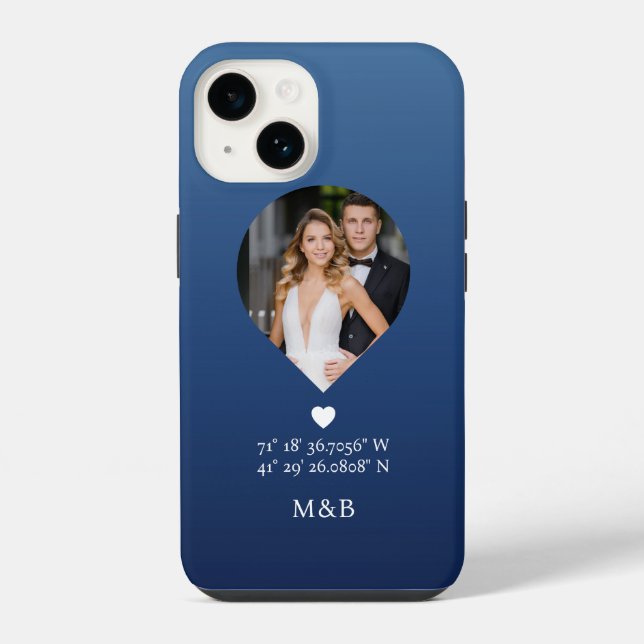 Photo Monogram Romantic Heart Coodinates Modern iPhone Case (Back)