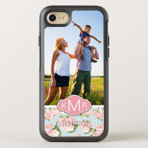 Photo & Monogram roses with blue polka dots OtterBox Symmetry iPhone 8/7 Case