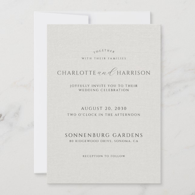 Photo Monogram White Faux Linen Wedding Invitation (Front)