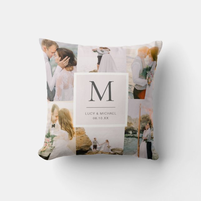 Photo Monogrammed Wedding Throw Pillow (Front)