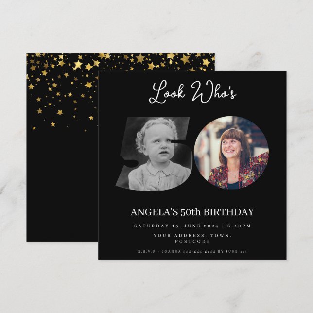 photo Montage Birthday party 50 years old Invitation (Front/Back)